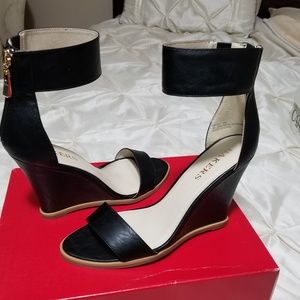 Black wedged heeled sandals